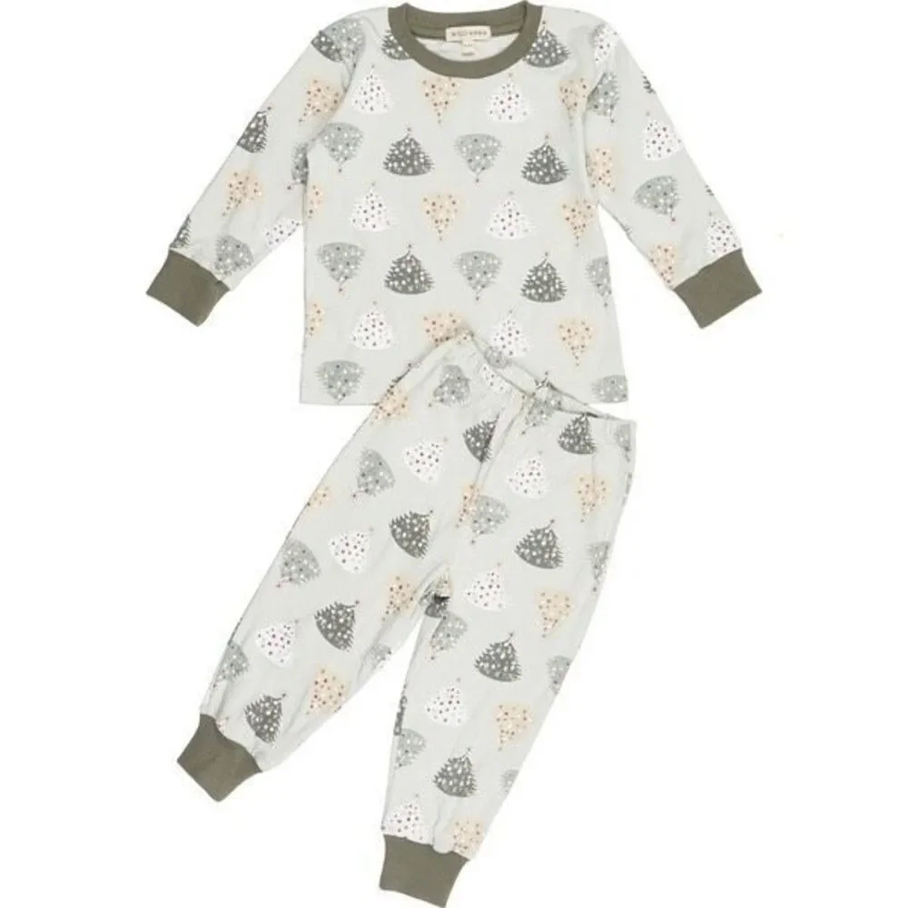 NWT WILD WAWA Holiday Pajamas, Blue Christmas Trees, Pima Cotton 2/3